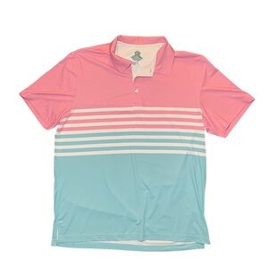 Chubbies Men’s Large Striped Colorblock Polo Shirt Pink Blue Golf Top